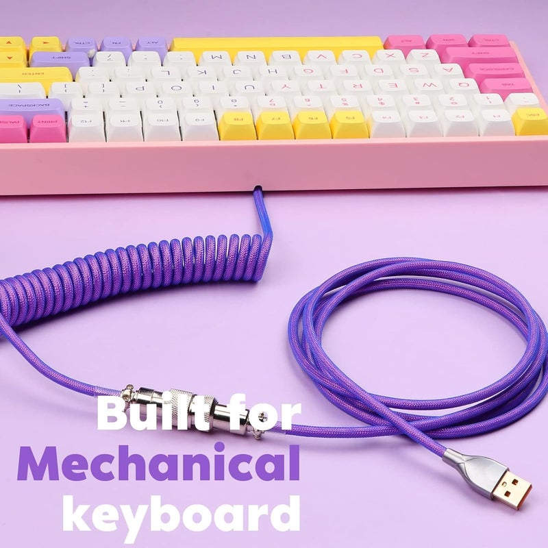 EPOMAKER Mix 1.8m Coiled Type-C to USB A TPU Mechanical Keyboard Space Cable with Detachable Aviator Connector for Gaming Keyboard and Cellphone(Purple) - Image 5